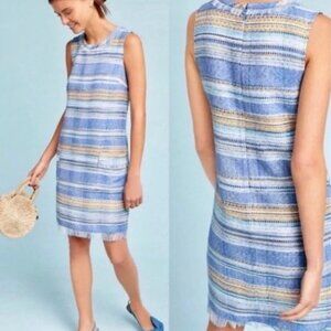 Anthropologie AKEMI + KIN Blue Multi Striped Woven Sleeveless Shift Dress Sz 0